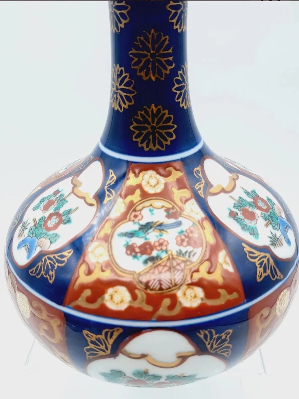 Vintage Imari Goldimari Vase, Hand Painted Blue, White and Red